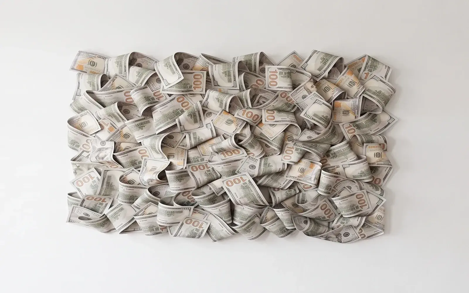 Vizualizace stejného 3D obrazu z dolarových bankovek za denního světla na bílé stěně
